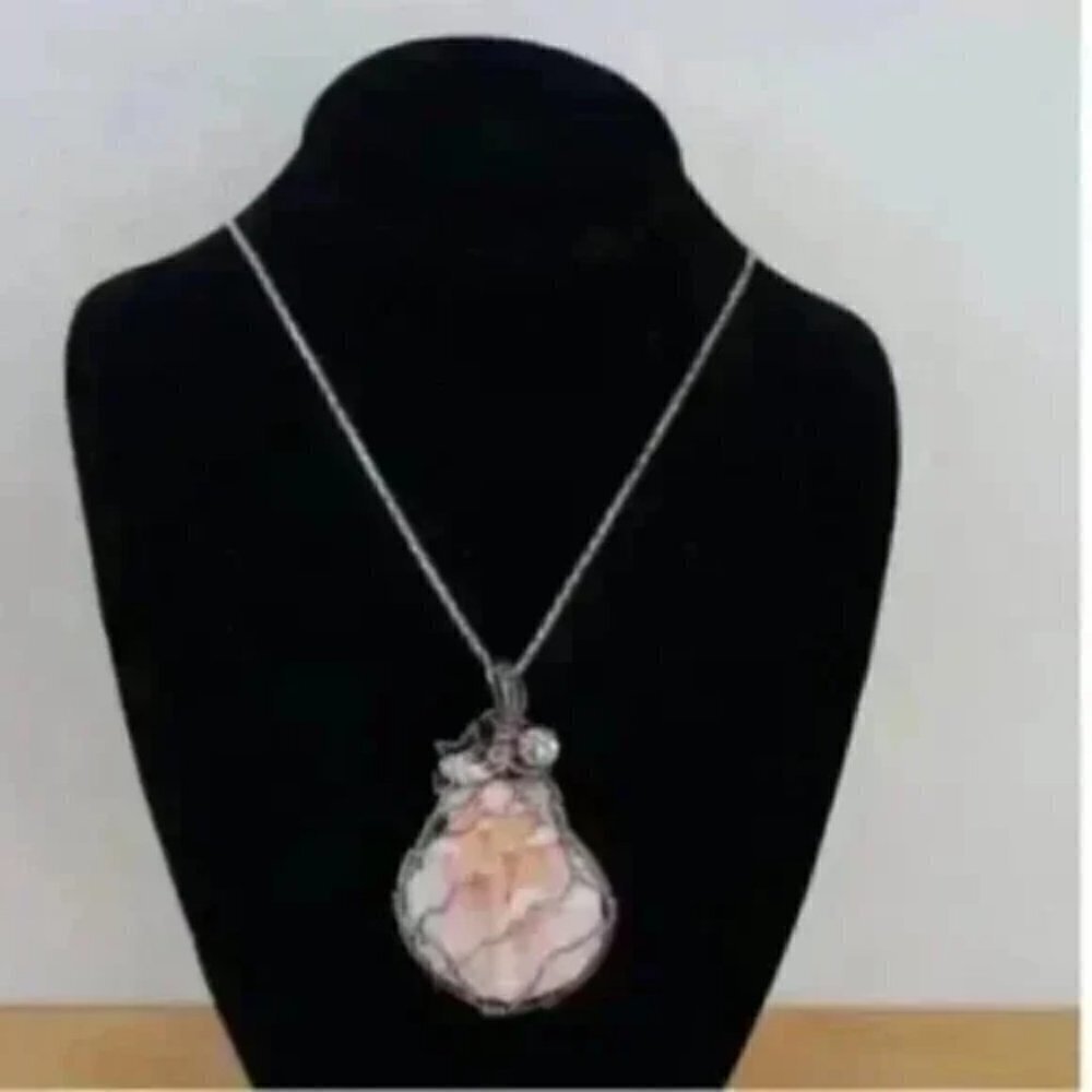 Wire Wrap Seashell Necklace Reversible Large Pendant